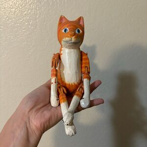 Vtg Folk Art Hand Painted Carved
CAT Shelf Sitter Articulated Joints
19"